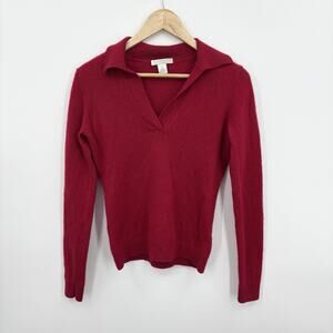 Y2K Cashmere Sweater Small Collared Preppy Red Quiet Luxury Scandi Parisian Soft